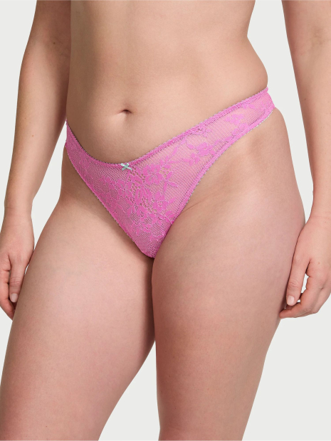 Мереживний комплект білизни Victoria's Secret погруддя та трусики тонг 1159832472 (Рожевий 34B/S)