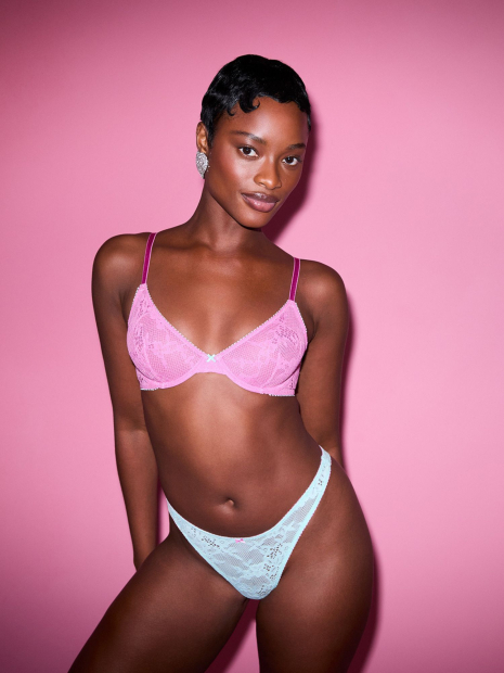 Мереживний комплект білизни Victoria's Secret погруддя та трусики тонг 1159832469 (Бірюзовий 34B/S)