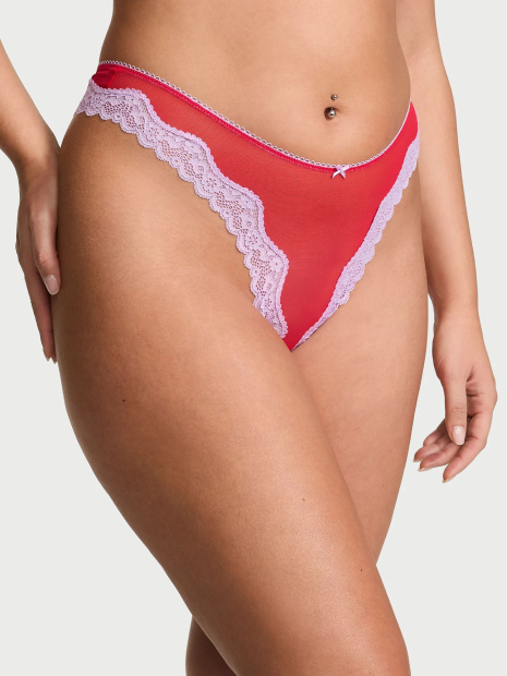 Кружевной комплект белья Victoria's Secret бюст и трусики тонг 1159832300 (Красный 34B/S)