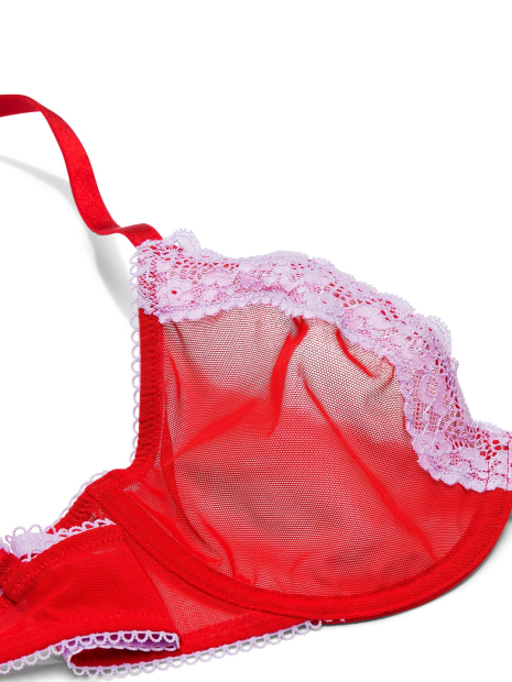 Кружевной комплект белья Victoria's Secret бюст и трусики тонг 1159832300 (Красный 34B/S)