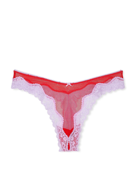 Кружевной комплект белья Victoria's Secret бюст и трусики тонг 1159832300 (Красный 34B/S)