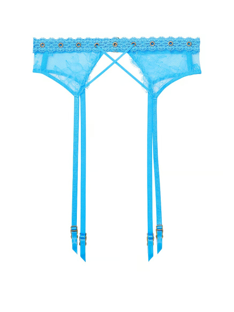 Шикарный комплект Victoria's Secret пояс для чулок, бюст и трусики тонг 1159831051 (Голубой 32C/S)