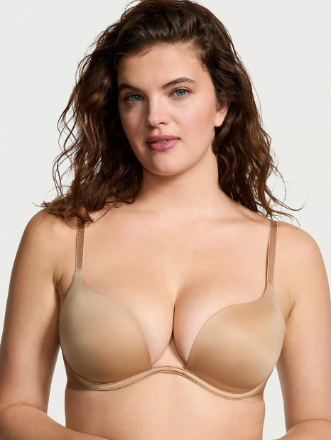 Гладкий комплект белья Victoria's Secret бюст и трусики бразильяны 1159831057 (Бежевый 38D/XL)