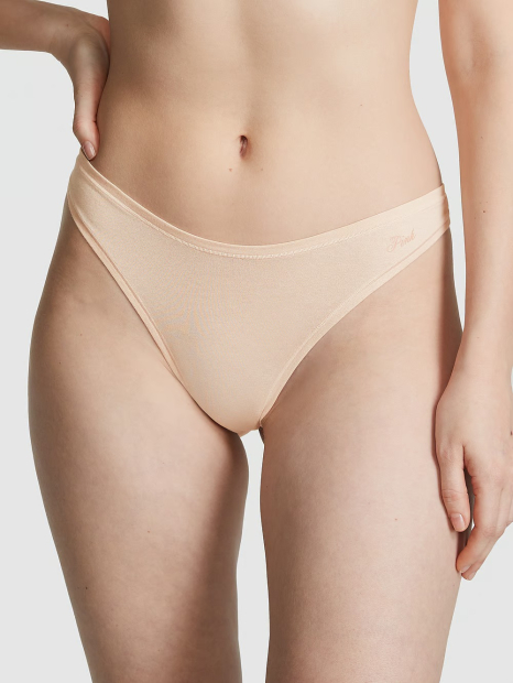 Эффектный комплект белья Victoria's Secret Pink бюст Push-Up и трусики тонг 1159831098 (Бежевый 34A/S)