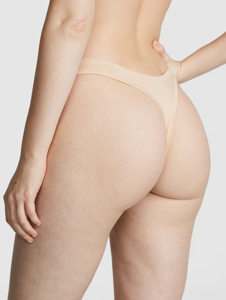 Эффектный комплект белья Victoria's Secret Pink бюст Push-Up и трусики тонг 1159831098 (Бежевый 34A/S)