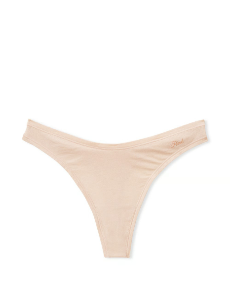 Эффектный комплект белья Victoria's Secret Pink бюст Push-Up и трусики тонг 1159831098 (Бежевый 34A/S)