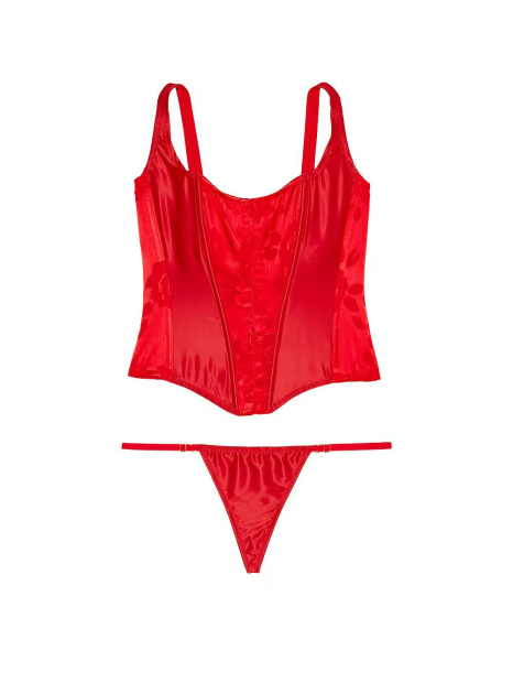 Шикарний комплект білизни Victoria's Secret корсет та трусики стрінги 1159831122 (Червоний S)