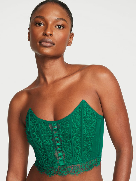 Шикарный комплект белья Victoria's Secret кружевной корсет и бесшовные трусики тонг 1159831143 (Зеленый S)