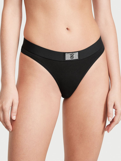 Женский комплект белья Victoria's Secret лиф и трусики тонг 1159831155 (Черный L)