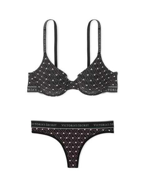 Женский комплект белья Victoria's Secret лиф и трусики тонг 1159831203 (Черный 38B/L)
