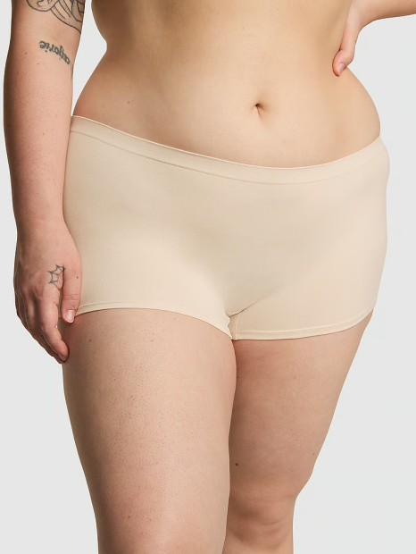 Комплект белья Victoria's Secret Pink лиф Push-up и трусики шортики 1159831256 (Бежевый 34C/M)