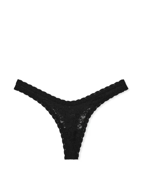 Кружевной комплект белья Victoria's Secret Pink корсетный топ и трусики тонг 1159831846 (Черный L)