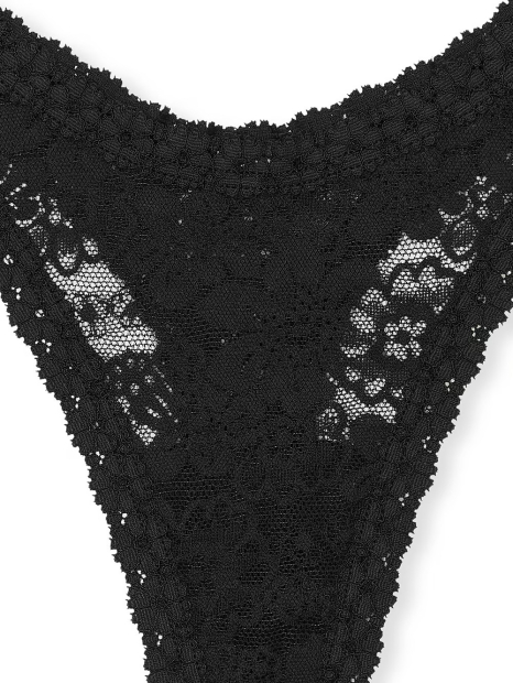 Кружевной комплект белья Victoria's Secret Pink корсетный топ и трусики тонг 1159831846 (Черный L)