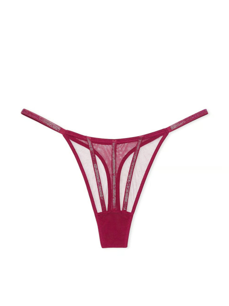 Эффектный комплект белья Victoria's Secret лиф и трусики тонг со стразами 1159831428 (Бордовый 38C/L)