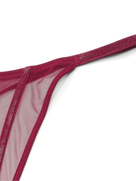 Эффектный комплект белья Victoria's Secret лиф и трусики тонг со стразами 1159831428 (Бордовый 38C/L)
