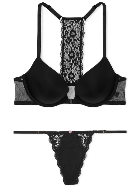 Жіночий комплект білизни Victoria's Secret ліф Push-Up та трусики стрінги 1159831441 (Чорний 32A/XS)