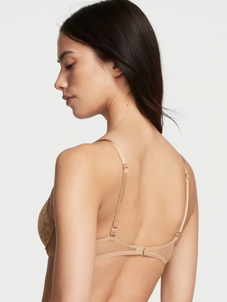 Женский кружевной комплект Victoria's Secret лиф и трусики тонг 1159831515 (Бежевый 38DDD/XL)