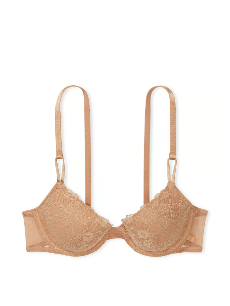 Женский кружевной комплект Victoria's Secret лиф и трусики тонг 1159831515 (Бежевый 38DDD/XL)
