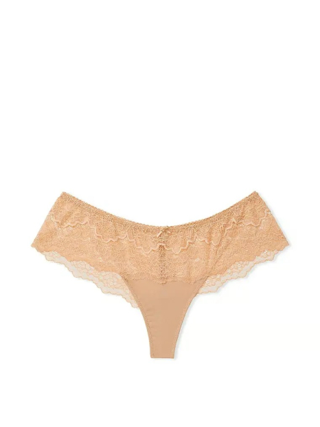 Женский кружевной комплект Victoria's Secret лиф и трусики тонг 1159831515 (Бежевый 38DDD/XL)