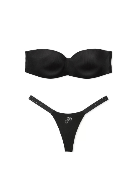 Женский комплект белья Victoria's Secret PINK бюст Push Up и трусики тонг 1159831517 (Черный 38B/L)