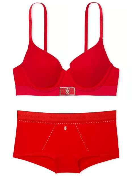 Женский комплект белья Victoria's Secret лиф и трусики шортики 1159831741 (Красный 34B/S)