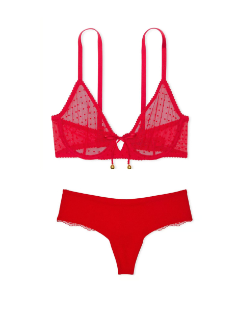 Комплект белья с колокольчиками Victoria's Secret лиф и трусики тонг 1159831815 (Красный 36D/L)