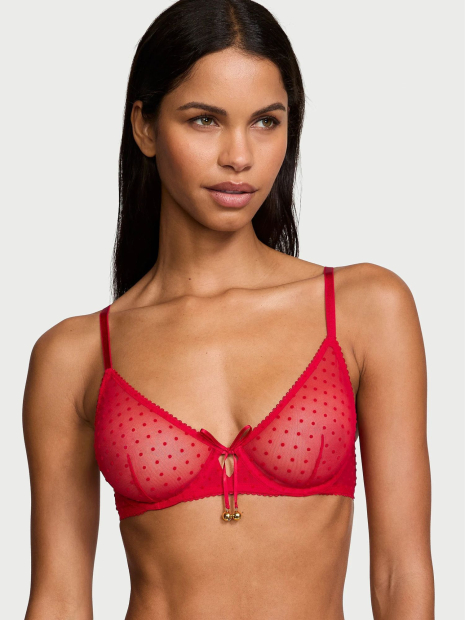 Комплект белья с колокольчиками Victoria's Secret лиф и трусики тонг 1159831815 (Красный 36D/L)