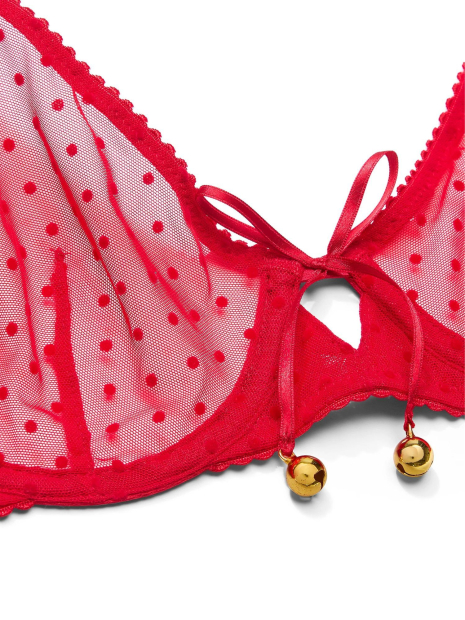 Комплект білизни з дзвіночками Victoria's Secret ліф та трусики тонг 1159831815 (Червоний 36D/L)
