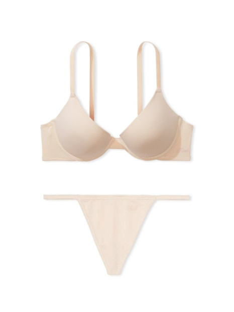 Комплект білизни Victoria's Secret Pink бюст Push-Up та трусики стрінги 1159832104 (Бежевий 36B/M)