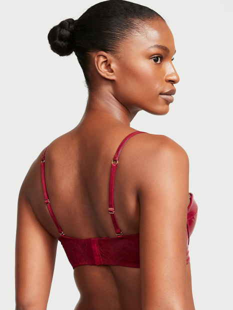 Комплект білизни Victoria's Secret бюст-балконет зі штучної шкіри та трусики тонг з вишивкою 1159832146 (Бордовий 38D/XL)