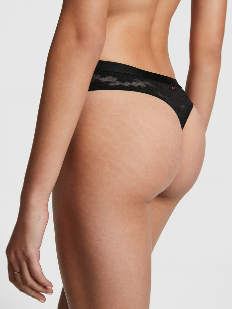 Ефектний комплект білизни Victoria's Secret Pink бюст Push-Up та трусики тонг 1159832154 (Чорний 34C/S)
