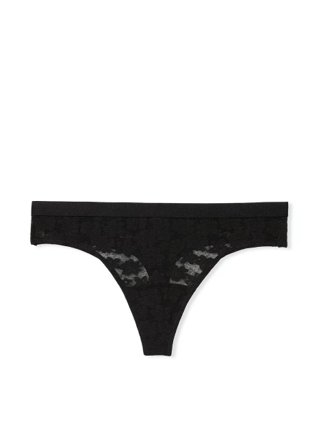 Ефектний комплект білизни Victoria's Secret Pink бюст Push-Up та трусики тонг 1159832154 (Чорний 34C/S)