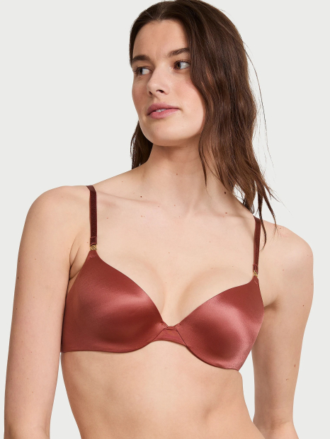 Гладкий комплект белья Victoria's Secret бюст Push-up и трусики тонг 1159832502 (Коричневый 32C/S)