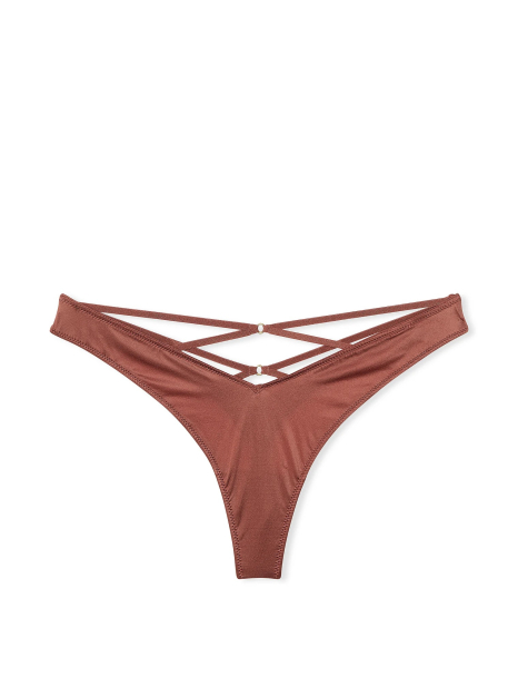 Гладкий комплект белья Victoria's Secret бюст Push-up и трусики тонг 1159832502 (Коричневый 32C/S)