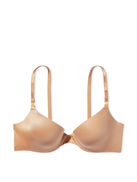 Гладкий комплект белья Victoria's Secret бюст Push-up и трусики тонг 1159832506 (Бежевый 32C/S)
