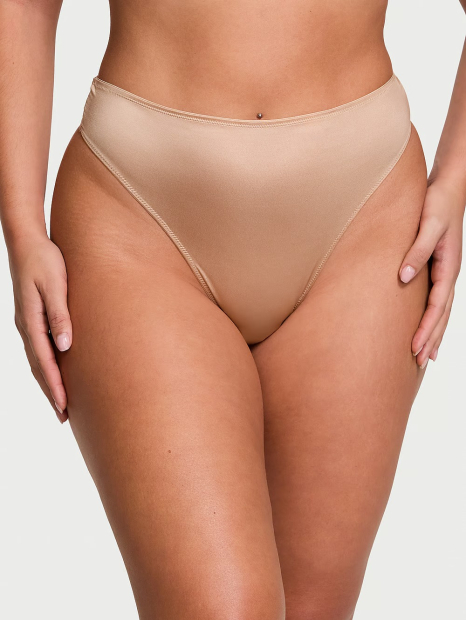 Гладкий комплект белья Victoria's Secret бюст Push-up и трусики тонг 1159832506 (Бежевый 32C/S)