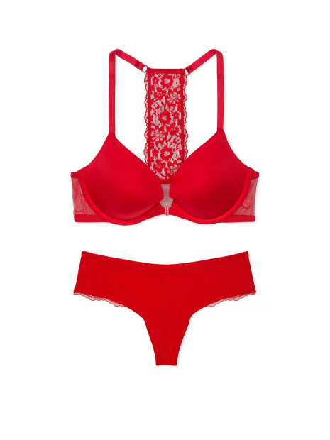 Женский комплект белья Victoria's Secret лиф Push-Up и трусики тонг 1159832533 (Красный 34A/S)