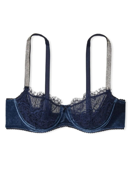Комплект белья Victoria's Secret кружевной бюст с бархатом и бесшовные трусики чики 1159832568 (Синий 32D/S)