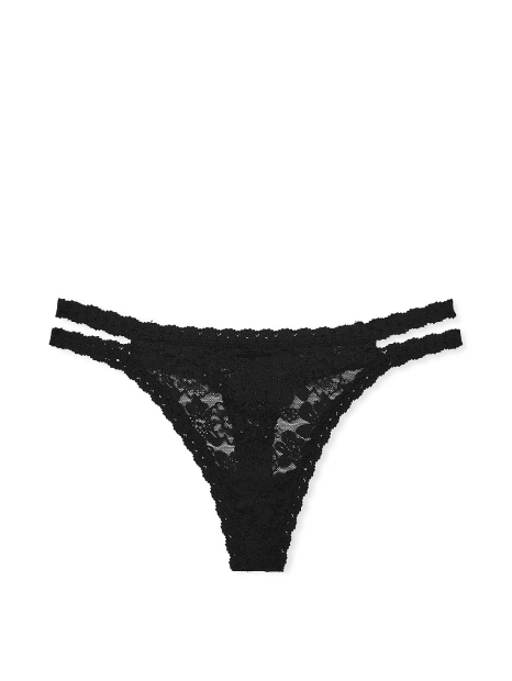Кружевной комплект Victoria's Secret Pink бюстгальтер и трусики тонг 1159832721 (Черный L)