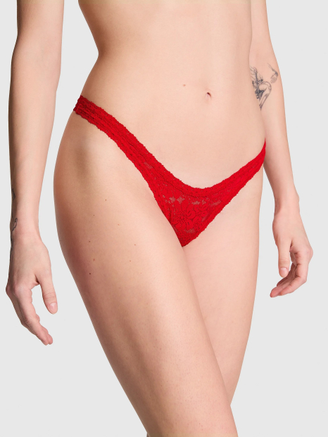 Кружевной комплект белья Victoria's Secret Pink баралетт и трусики тонг 1159832786 (Красный L)