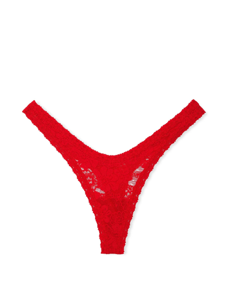Кружевной комплект белья Victoria's Secret Pink баралетт и трусики тонг 1159832786 (Красный L)