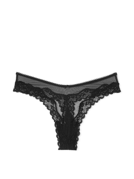 Шикарный комплект Victoria's Secret бюстгальтер и трусики тонг 1159832874 (Черный 34C/M)