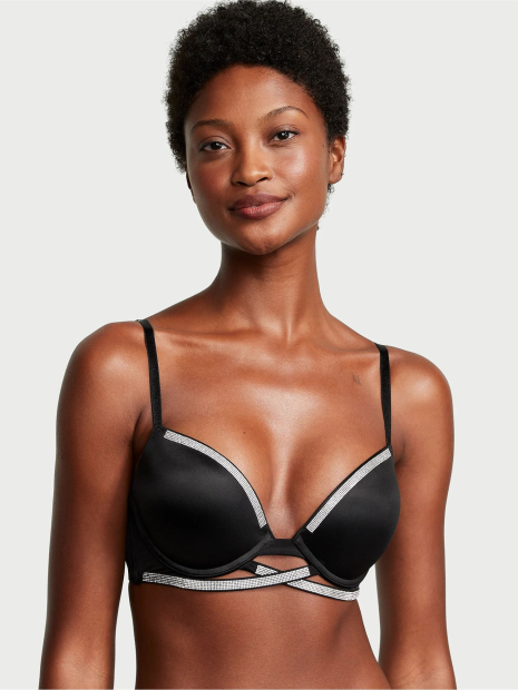 Комплект белья со стразами Victoria's Secret лиф Push-up и трусики бразильяны 1159833221 (Черный 34C/S)