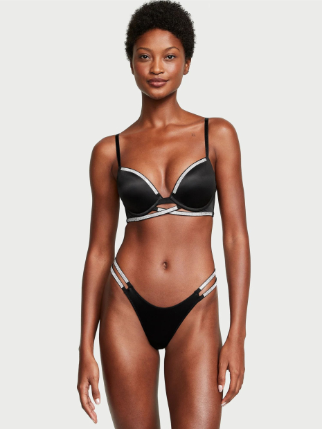 Комплект белья со стразами Victoria's Secret лиф Push-up и трусики бразильяны 1159833221 (Черный 34C/S)