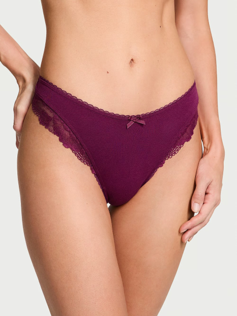Женский комплект белья Victoria's Secret лиф и трусики тонг 1159833184 (Бордовый 32B/XS)
