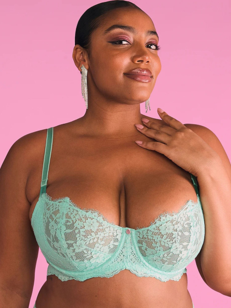 Кружевной комплект белья Victoria's Secret бюст и трусики стринги 1159833380 (Бирюзовый 34C/M)