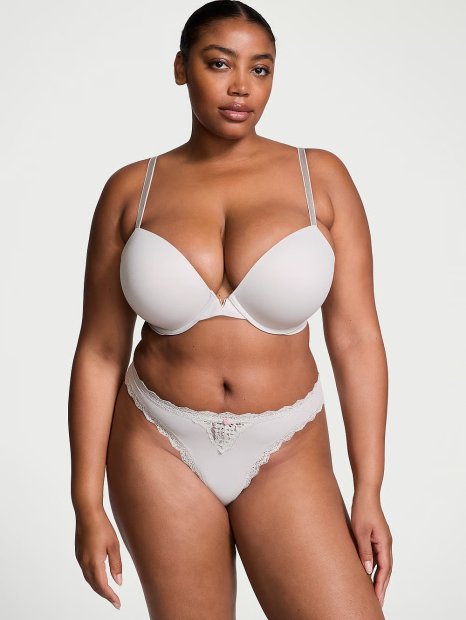 Эффектный комплект Victoria's Secret бюст Push-Up и трусики тонг 1159833442 (Серый 32C/S)
