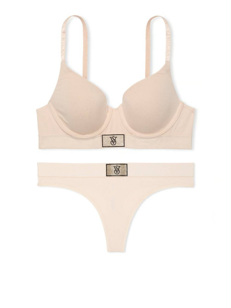Женский комплект белья Victoria's Secret лиф и трусики тонг 1159833511 (Бежевый 36B/L)