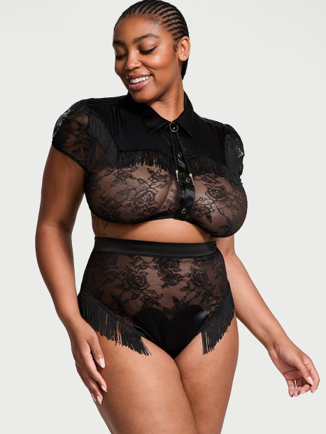 Мереживний комплект білизни Victoria's Secret топ та трусики 1159834277 (Чорний S)