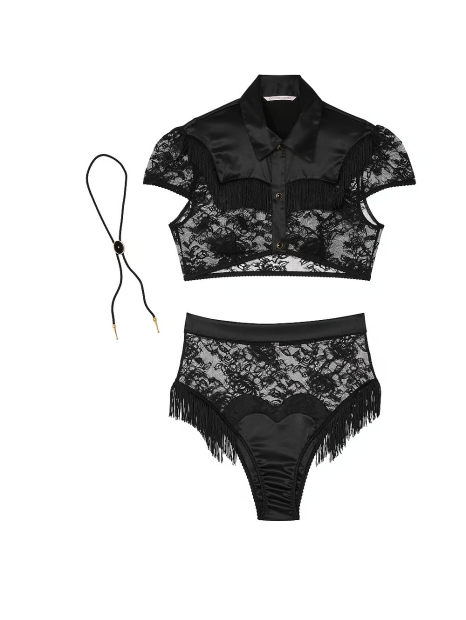 Мереживний комплект білизни Victoria's Secret топ та трусики 1159834277 (Чорний S)
